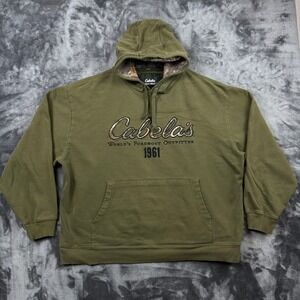 Cabela's Hoodie Mens 2XL Green Camo Logo Graphic Pullover Sweatshirt